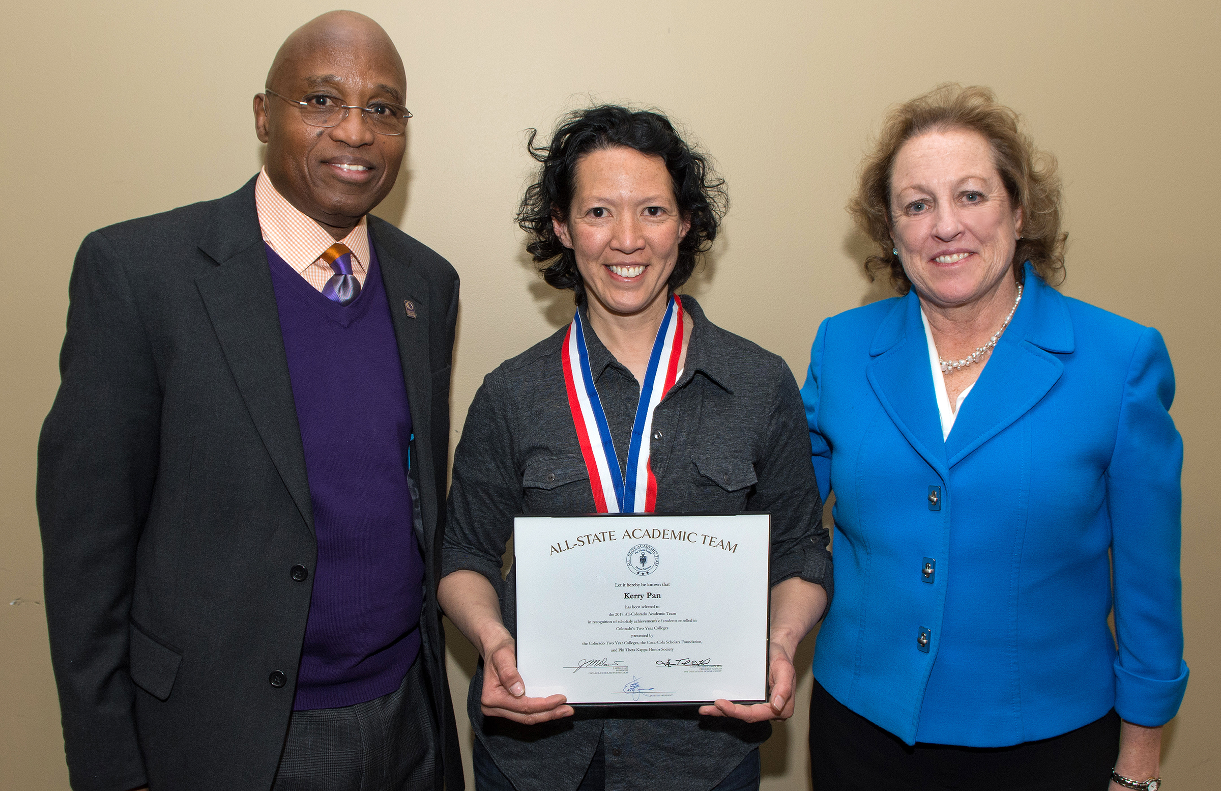 CCD PTK All American Kerry Pan 1 man and 2 woman standing together smiling