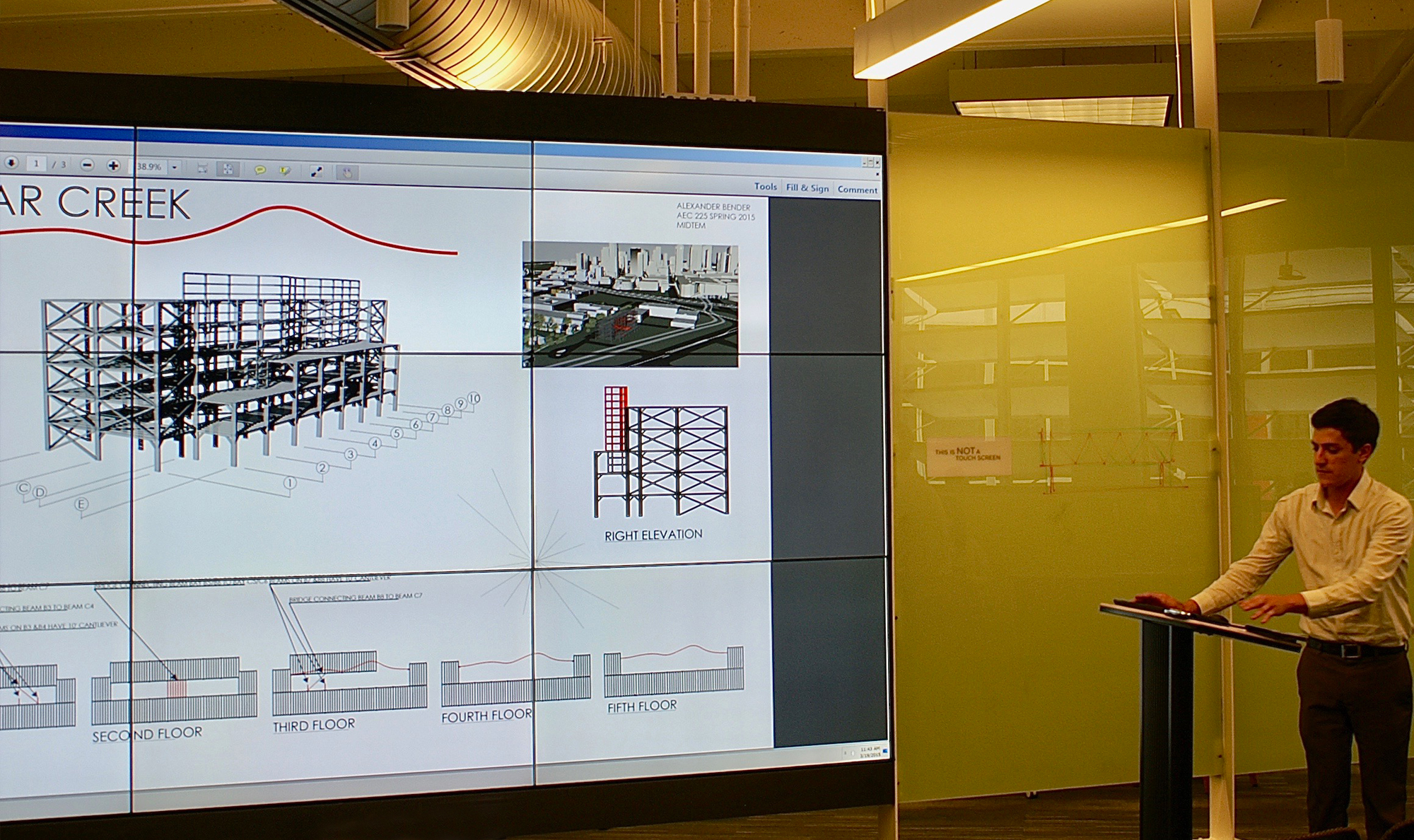 This program focuses on developing a proficiency in a broad spectrum of current and widely used digital design software. student presenting his digital design