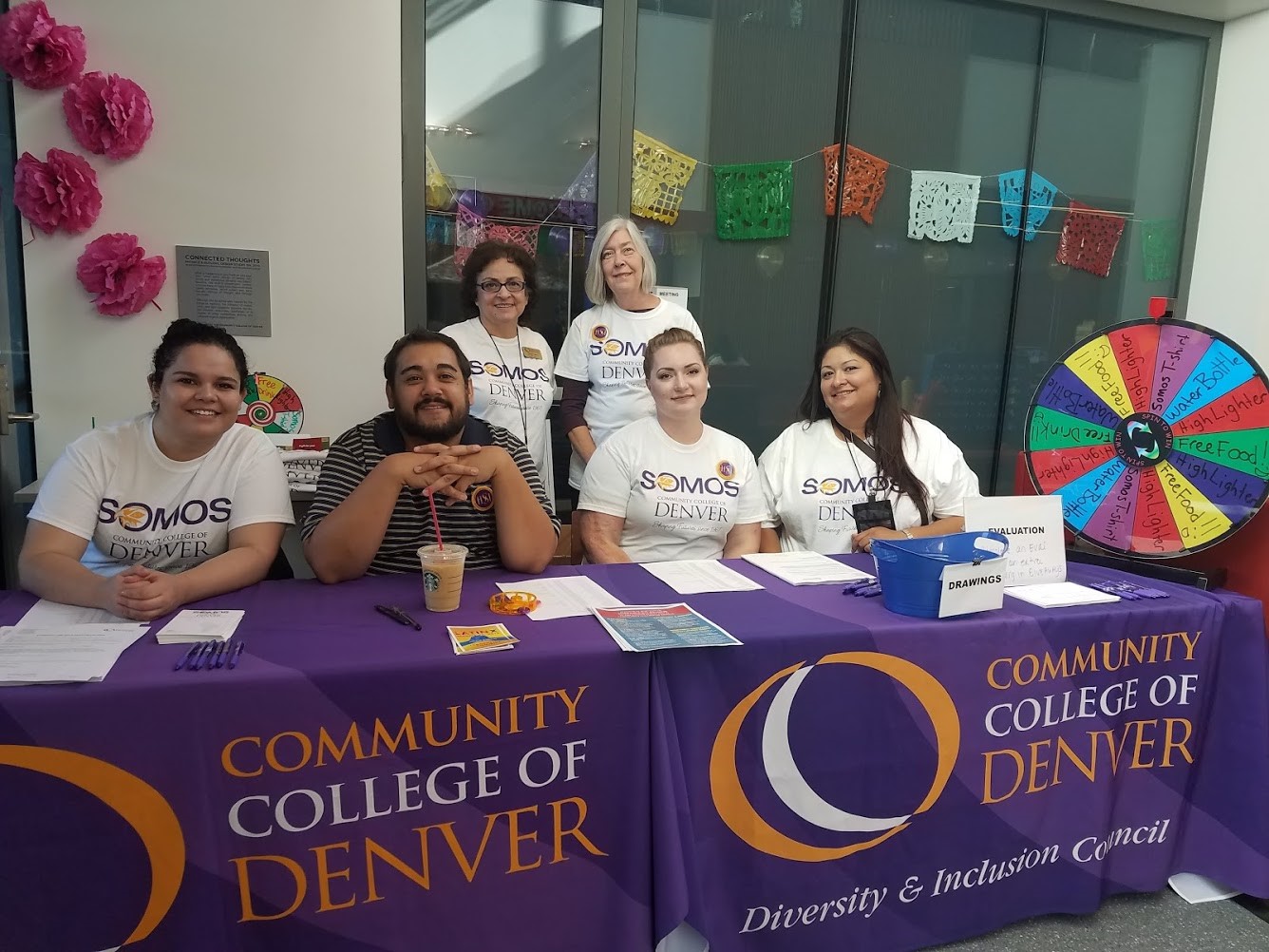 Marisol Gonzalez, Nick Meisner, Anitra Galicia, Benita Olivas, Marsha Mattingly Volunteers at the CCD Somos Sign in and Prize tables