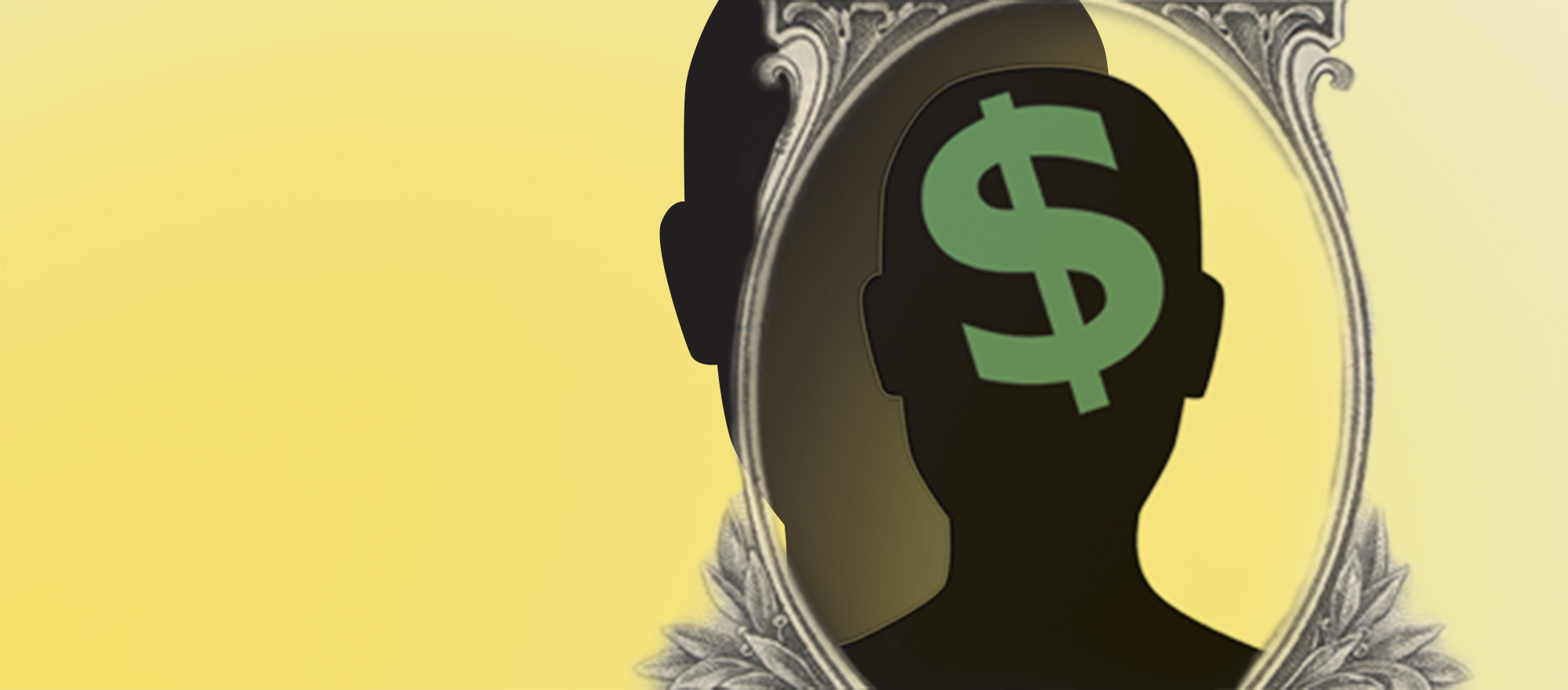 Graphic element with a dollar symbol and an outline of a head Graphic element with a dollar symbol and an outline of a head
