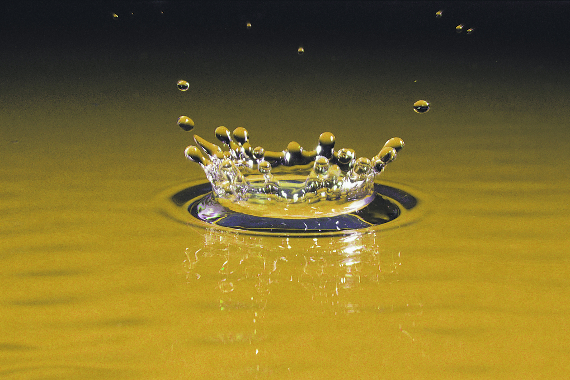 Water droplet in pool of still water