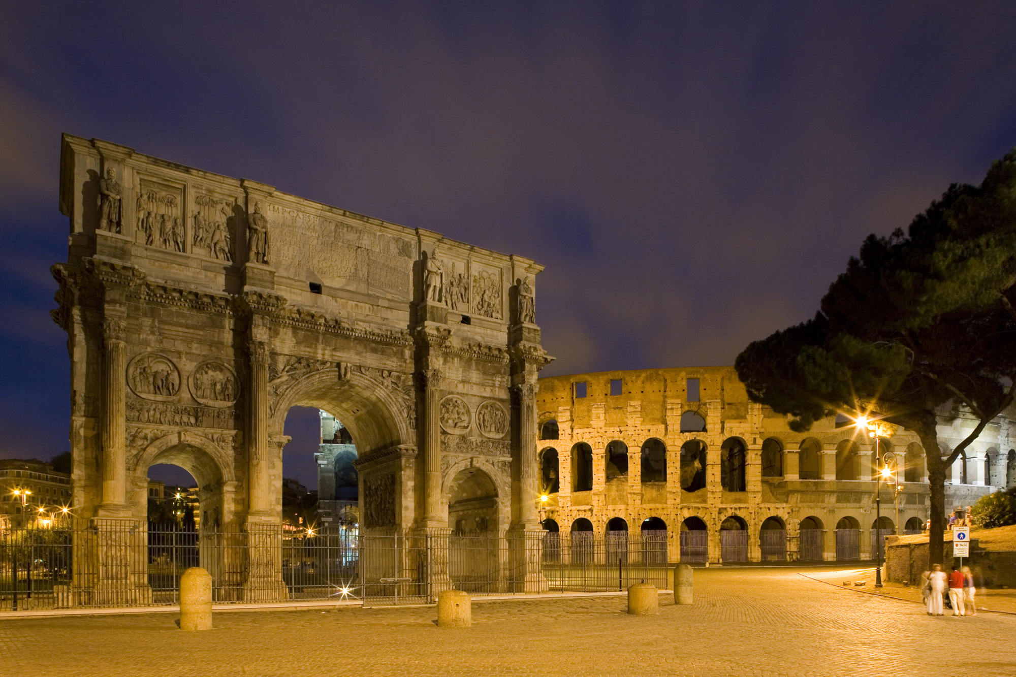 image of Roman ruins at night