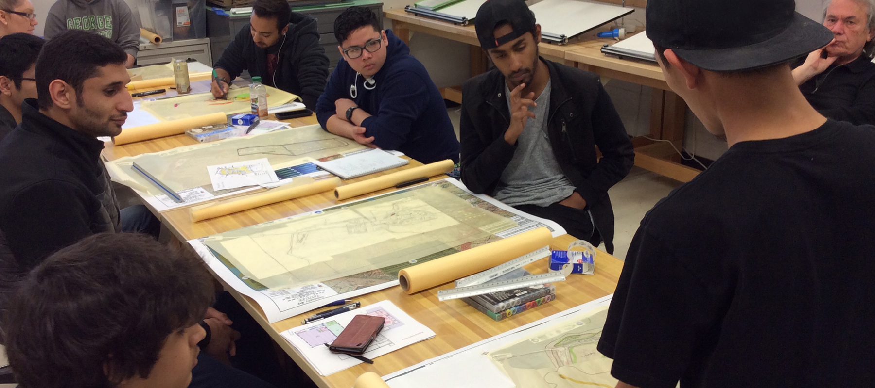 students at a drafting table