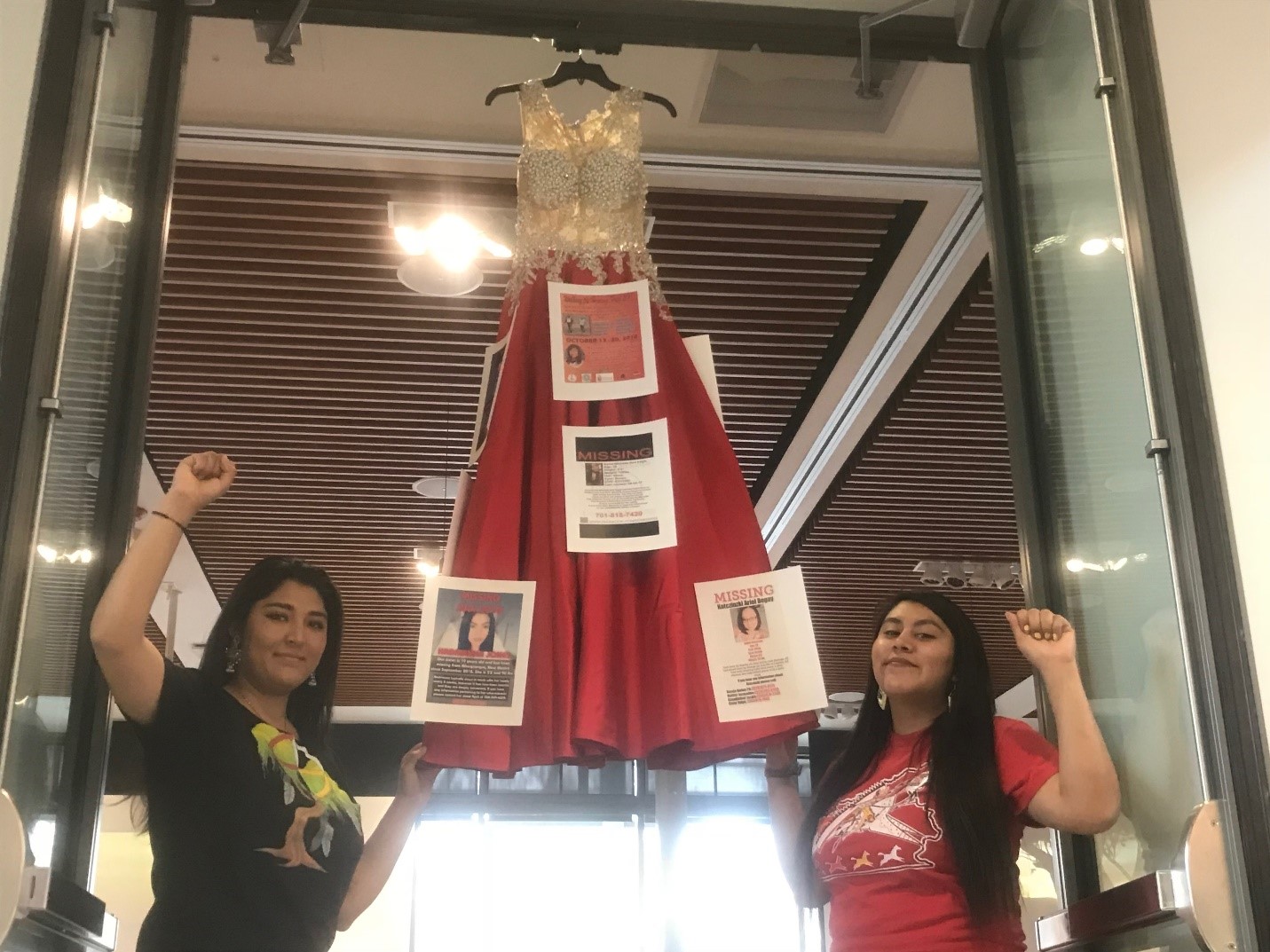 REDress Project Dress representing murdered or missing Indigenous Women. Sughra Ismaili and Hillary Alkire-CCD Students