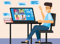 graphic person on computer virtual meeting room