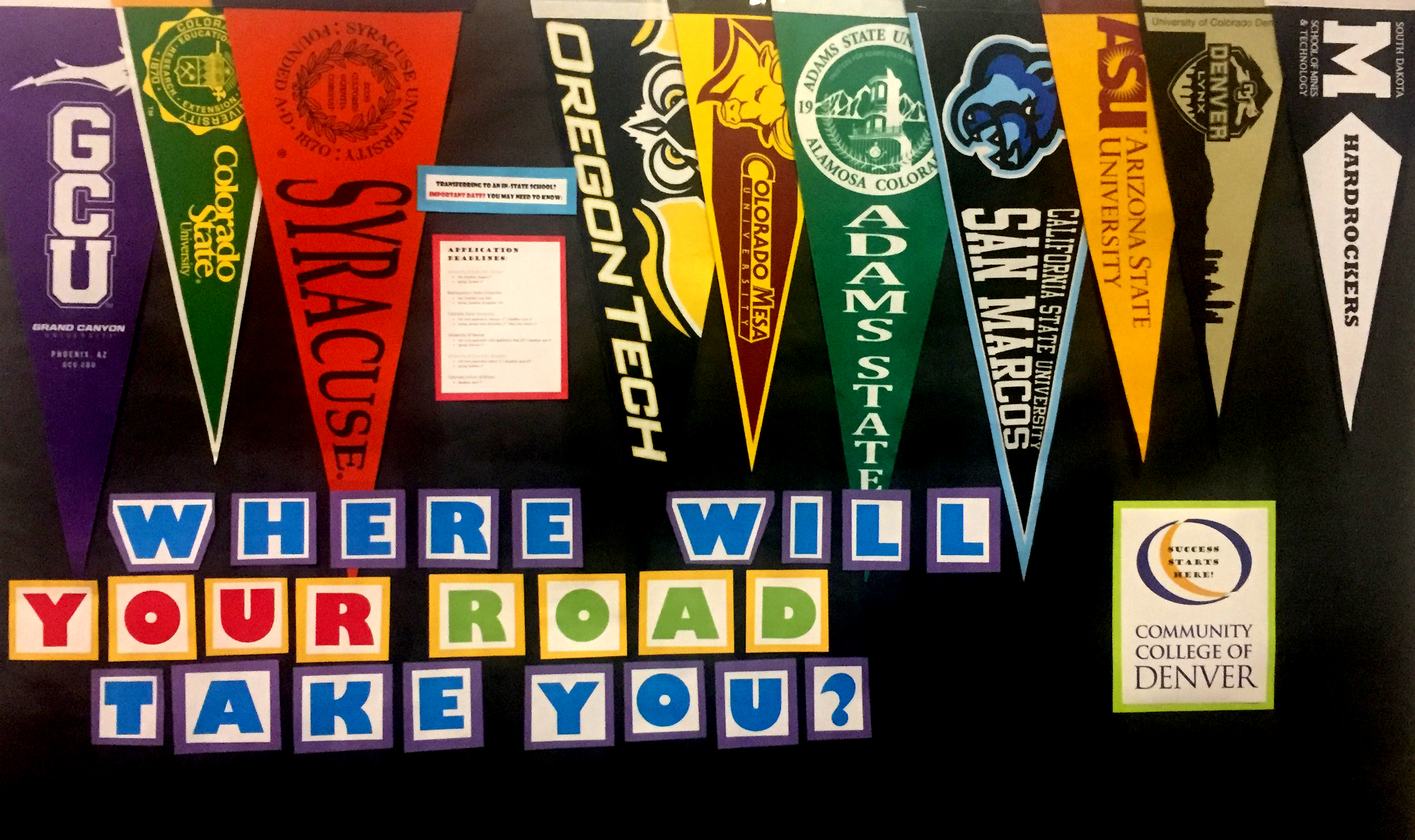 Where will your road take you? CCD Success Starts Here. college flags for tranferring students