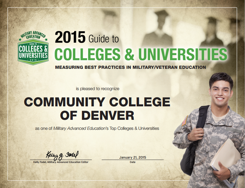 graphic of service man in uniform with information about MAE's top college list
