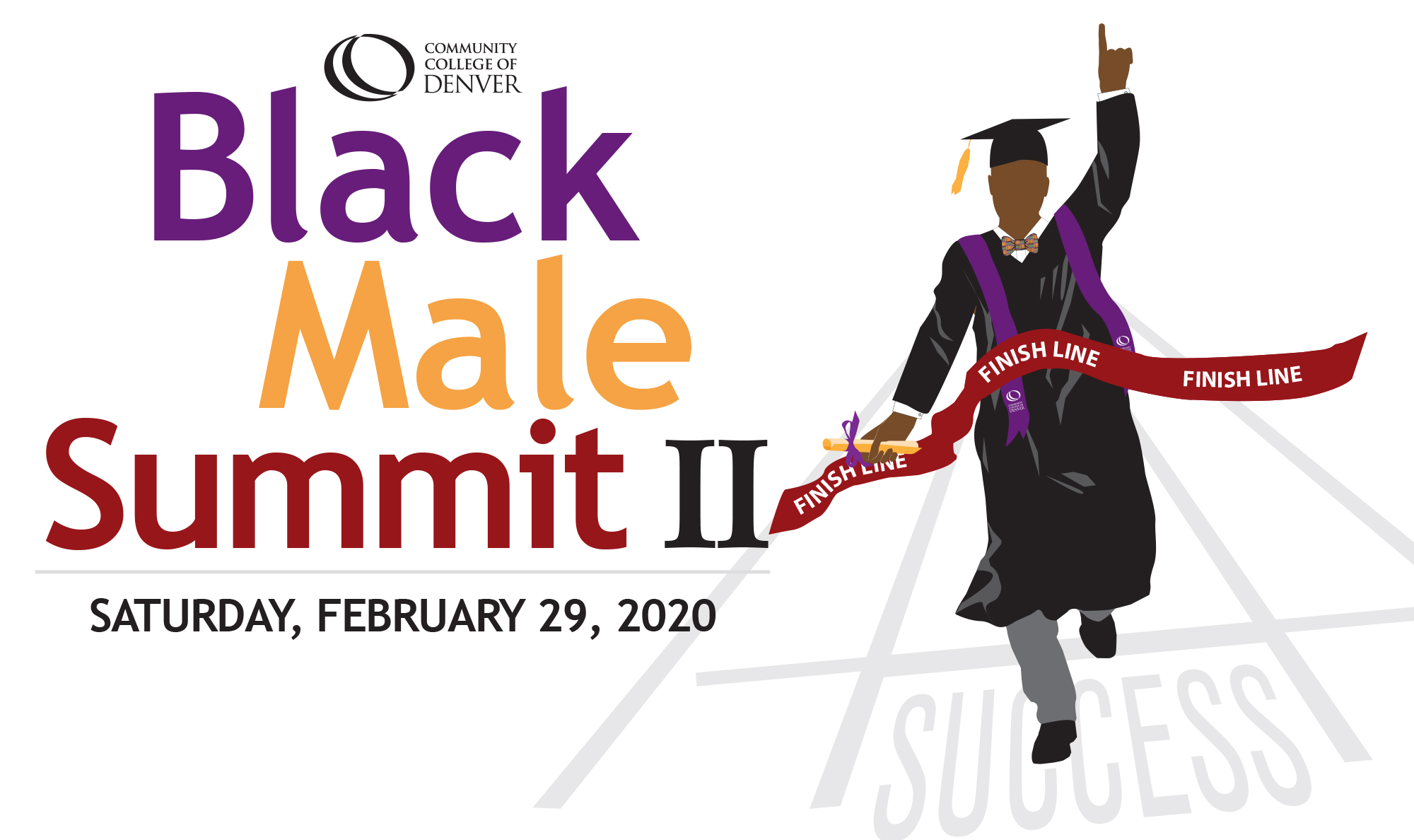 Black Male Summit II, illustration of graduate crossing the finish line