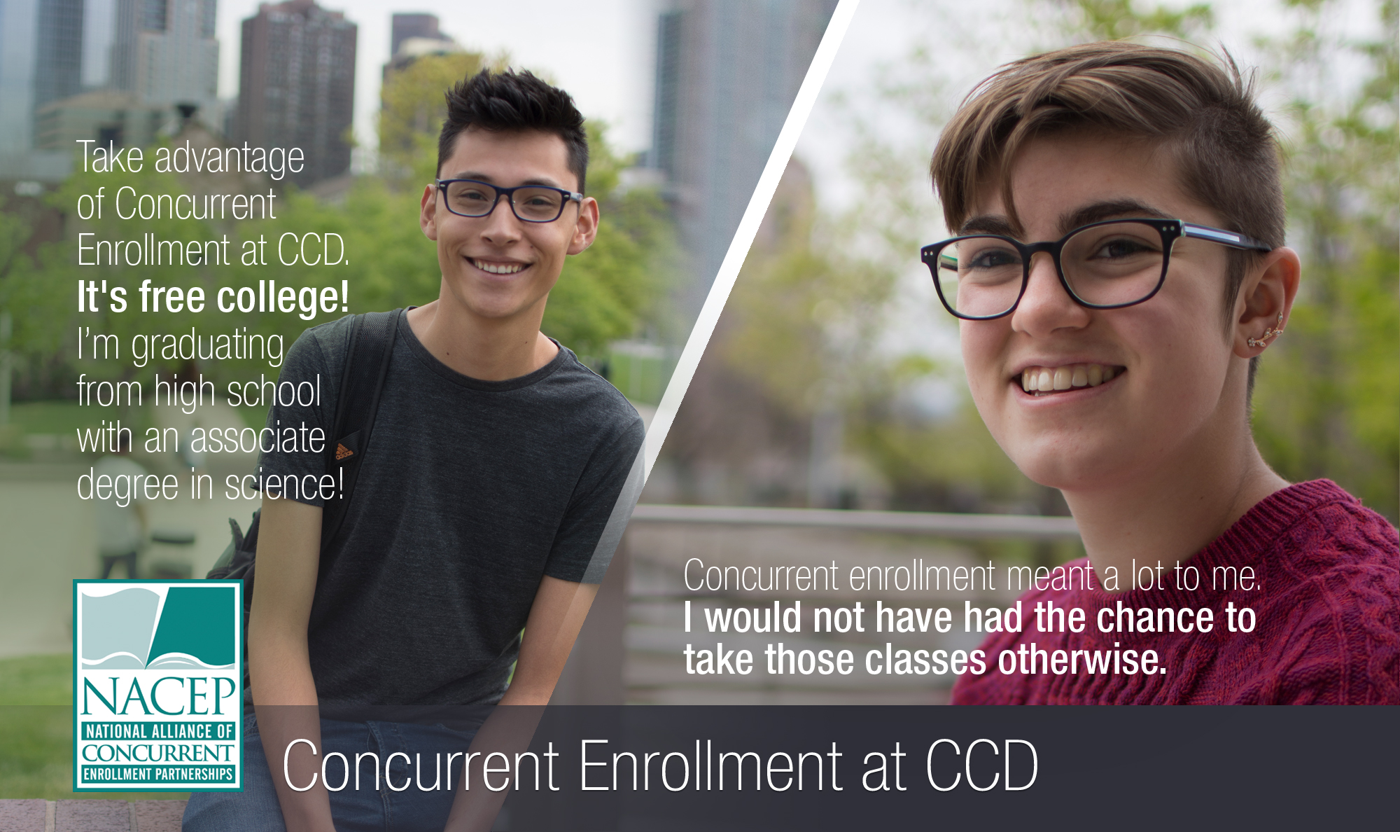 two high school students with quotes on their concurrent enrollment experience