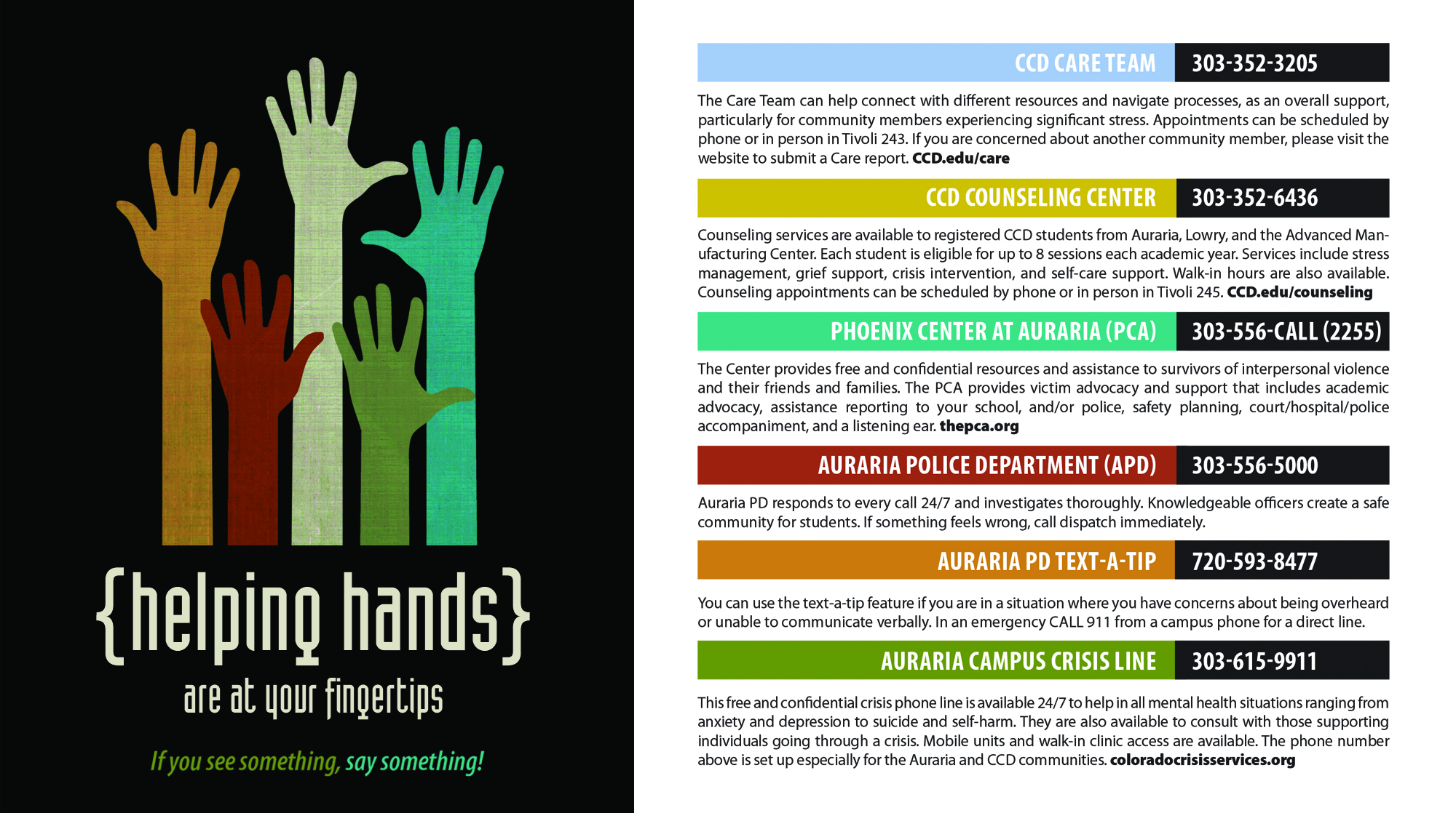 helping hands poster with helpful phone numbers