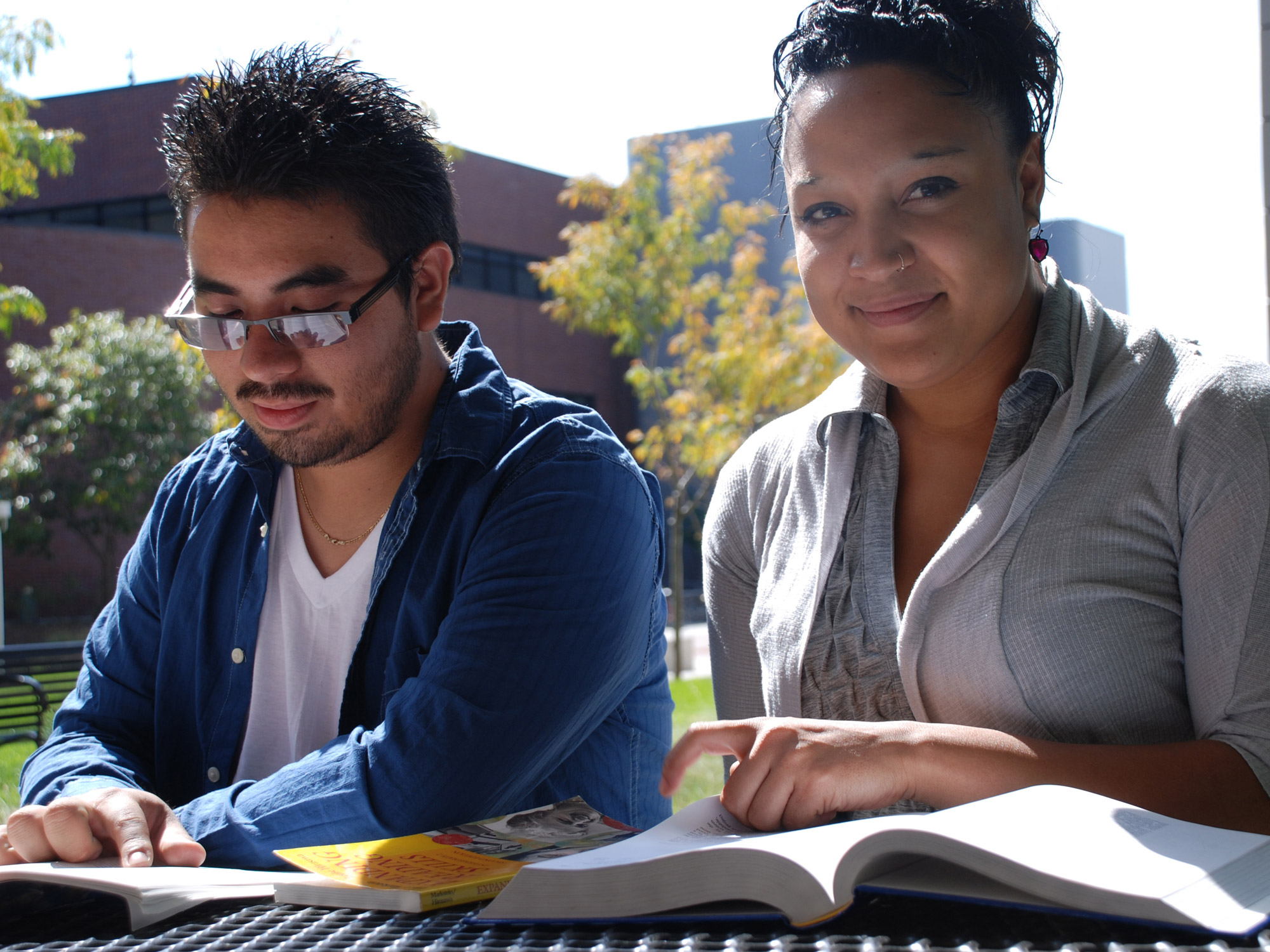CCD students studying outside on the Auraria Campus