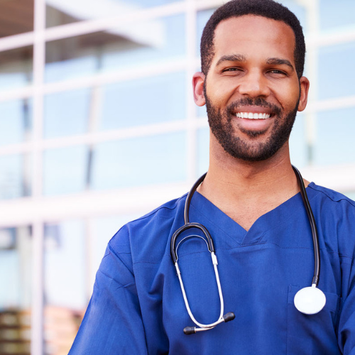 male nurse in scrubs