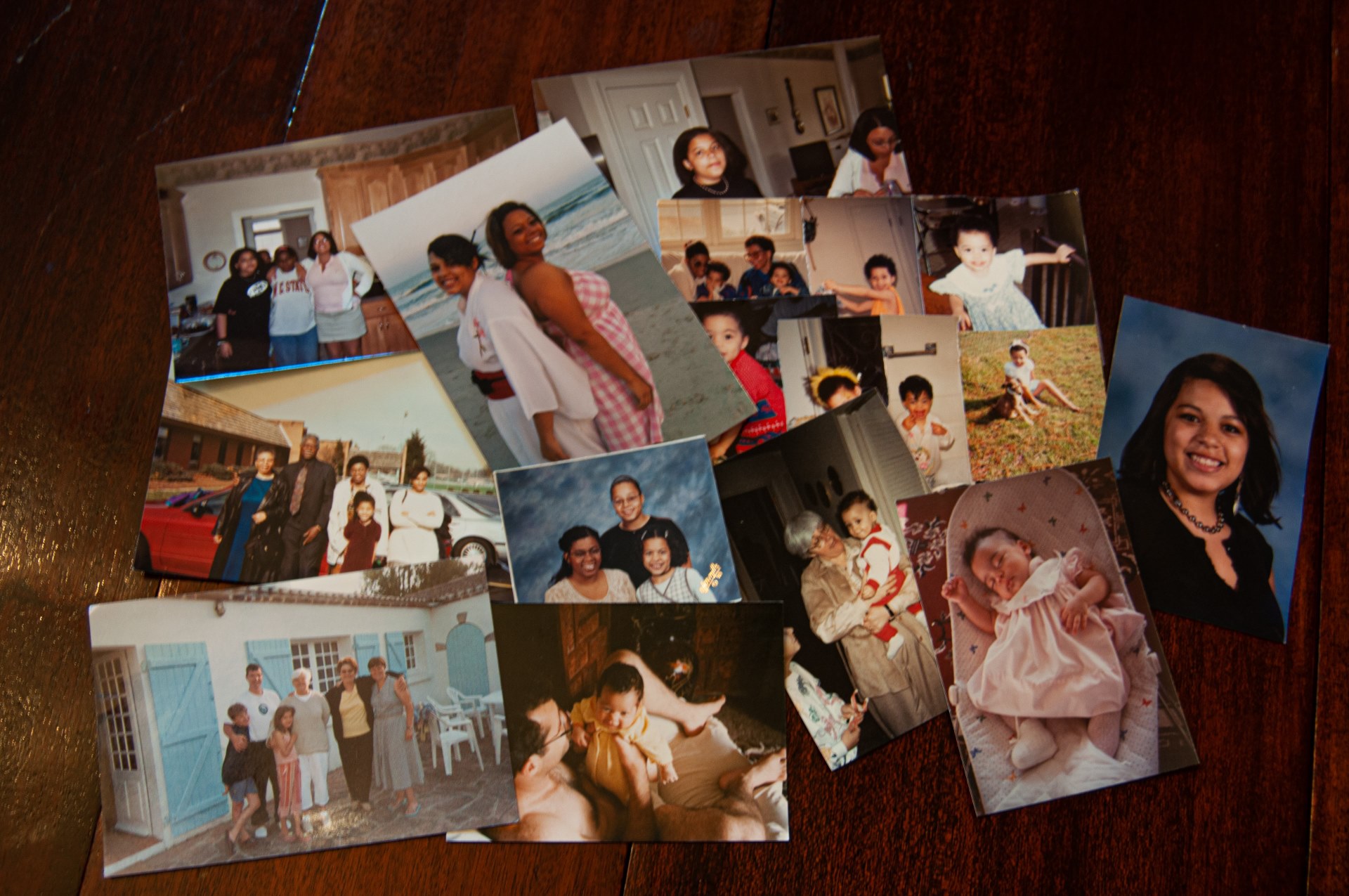 family photographs on table