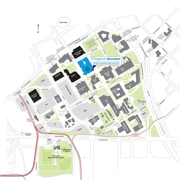 Auraria campus map with event location marked