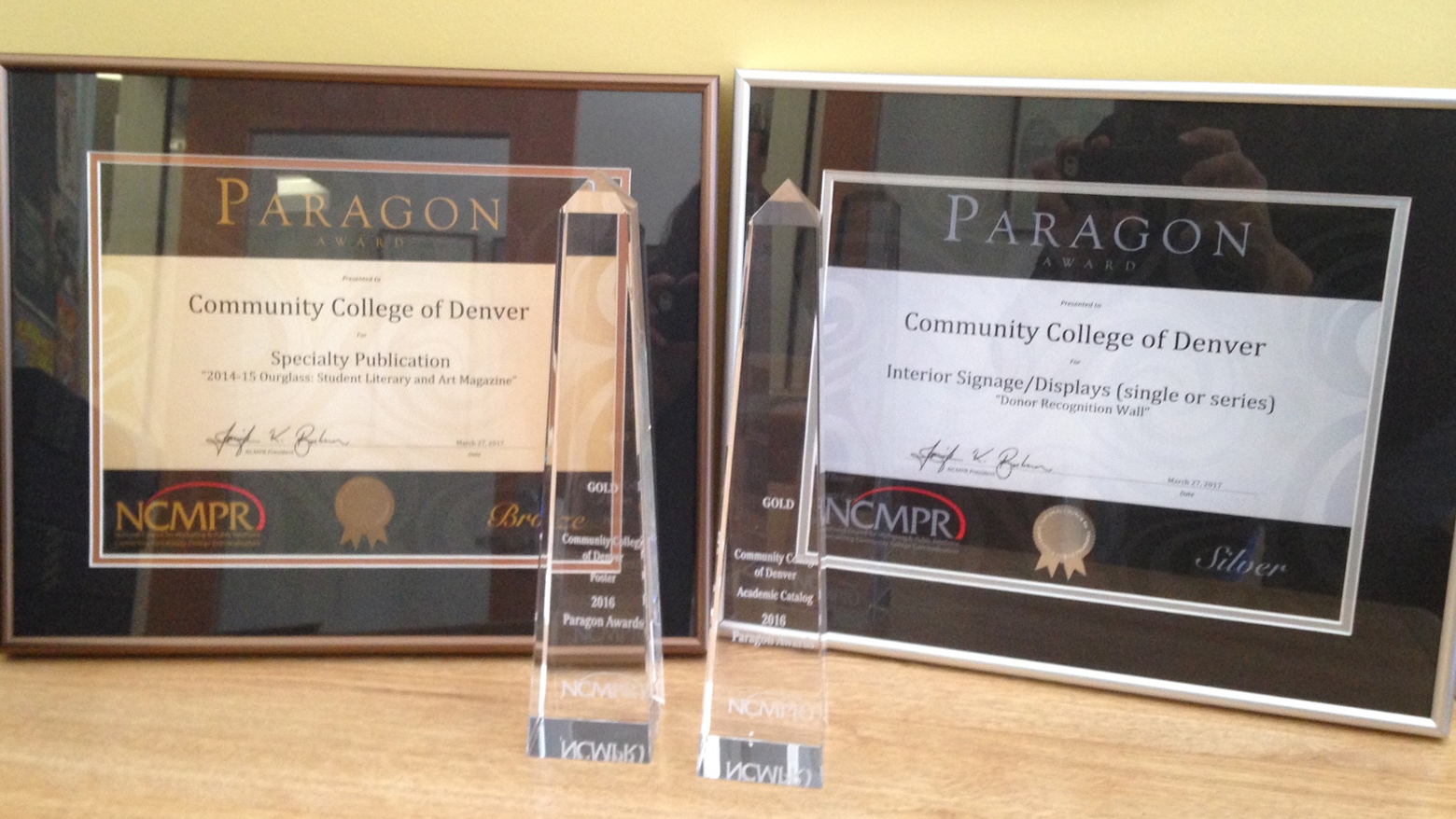 Creative Services takes home four Paragon Design awards. awards and certificates
