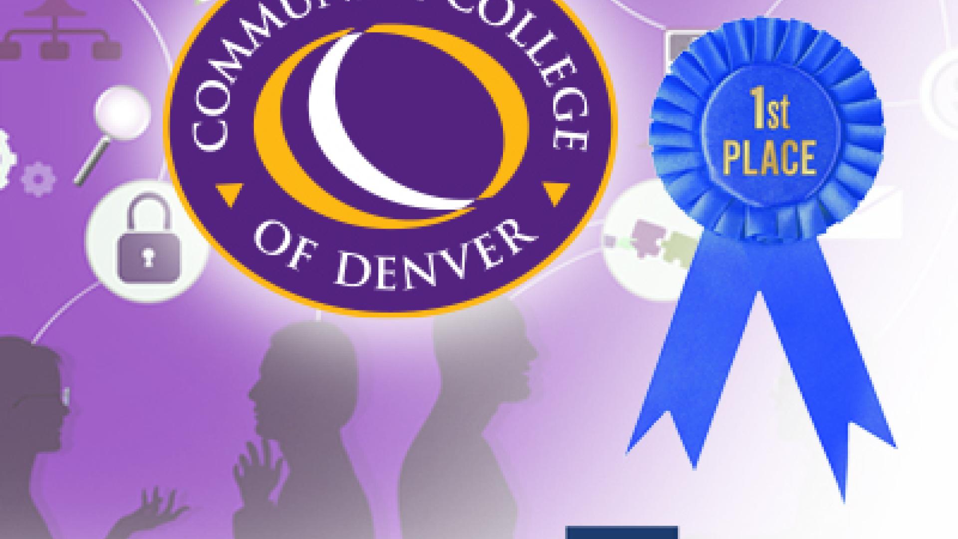 Community College of Denver logo and Ragan logo. A blue ribbon 1st place ribbon to represent the acknowledgement as a top place to work.