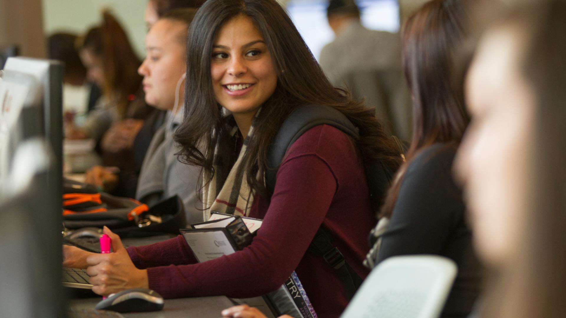 female student in a computer lab