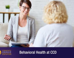 2 women sitting in a room with a light background and text that reads Behavioral health at CCD