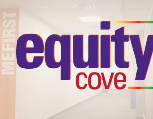 The words "equity cove" over faded photo of a hallway.