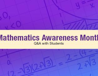 Math symbols in the background for Mathematics Awareness Month.
