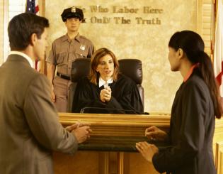 Coutroom scene with judge and lawyers