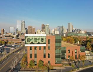 aerial image of downtown buildings in denver colorado
