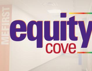 The words "equity cove" over faded photo of a hallway.