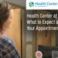 Health Center at Auraria Logo. Community College of Denver logo. Female talking to a receptionist. Health Center at Auraria: What to Expect at Your Appointment 