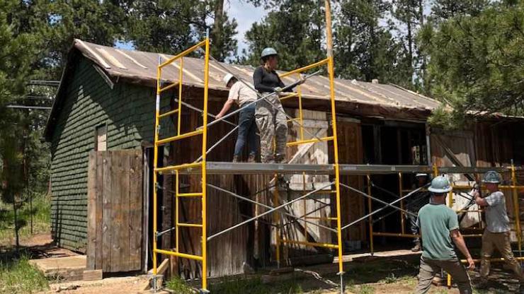 HistoriCorps Cabin with scaffolding