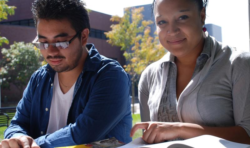CCD students studying outside on the Auraria Campus