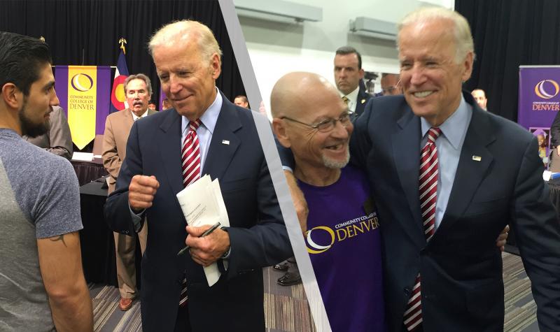 photos of VP Joe Biden and CCD students
