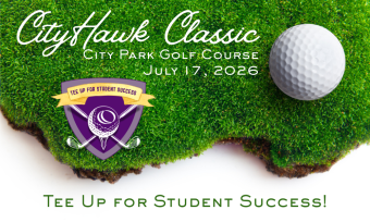 CityHawk Classic image one with golf ball, logo and text that says tee up for student success