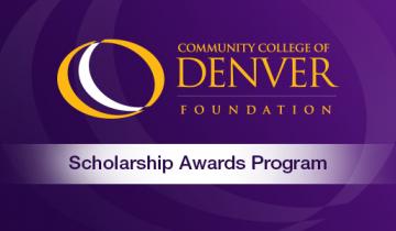 Community College of Denver Foundation. CCD Logo. Scholarship Awards Program. Purple background