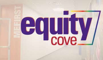 The words "equity cove" over faded photo of a hallway.