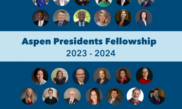 Photos of people in circles. Aspen Presidents Fellowship 2023-2024