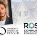 Man in a blazer. Houses in the background. Community College of Denver logo. Rose Community Foundation logo.