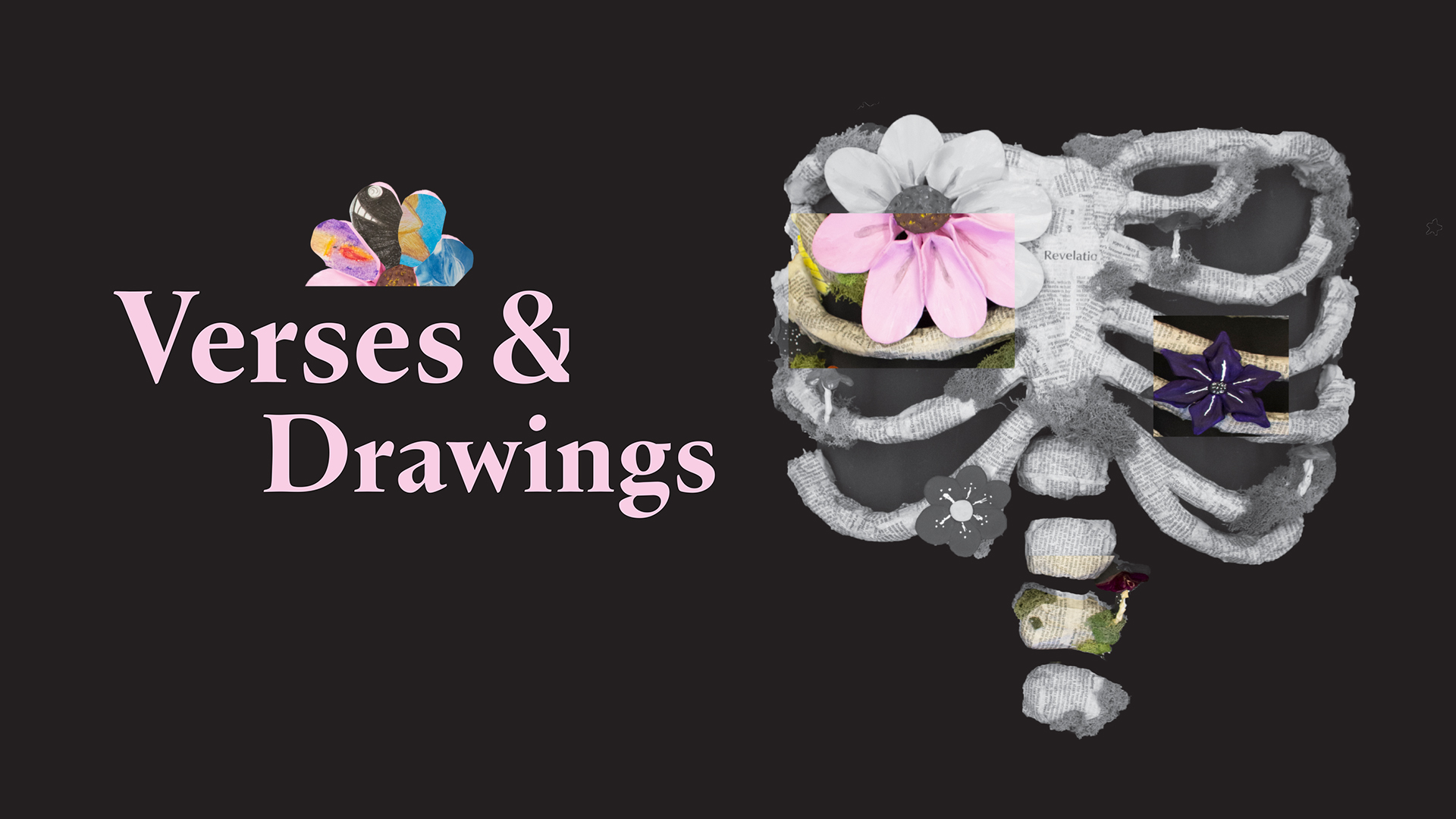Verses and Drawings banner graphic depicting a skeletal rib cage with a flower